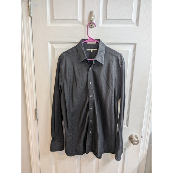 Perry Ellis Other - Perry Ellis Mens Black Diagonal Stripe Cotton Button Down Shirt - Size L‎